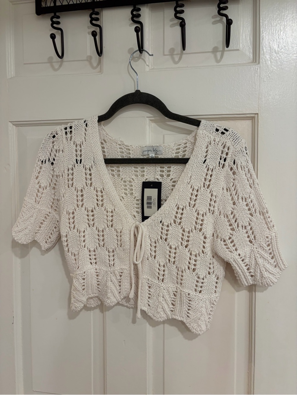 South Moon Under - knit cropped tie-front top - white